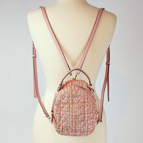Kate Spade Briar Lane Mini Quilted Pink Tweed Leather Convertible Backpack - Picture 2 of 8